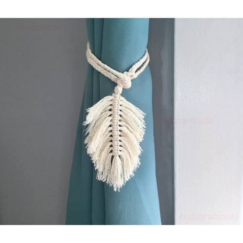 Macrame Feather Curtain Tiebacks, Nautical Curtain Tie Backs, Boho Style Curtain Holders, Feather Tassel Tiebacks, Nursery Curtain Decor,