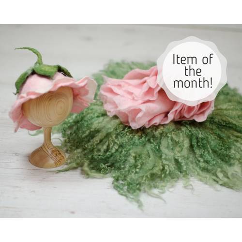 Felted baby girl hat, newborn wool phoho props, studio photography props, flower bonnet