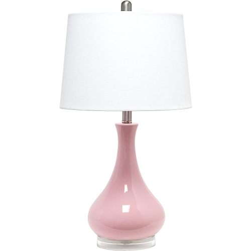 Elegant Designs LT3312-RPK Ceramic Genie Tear Drop Shaped Glossy Table Lamp, Rose Pink