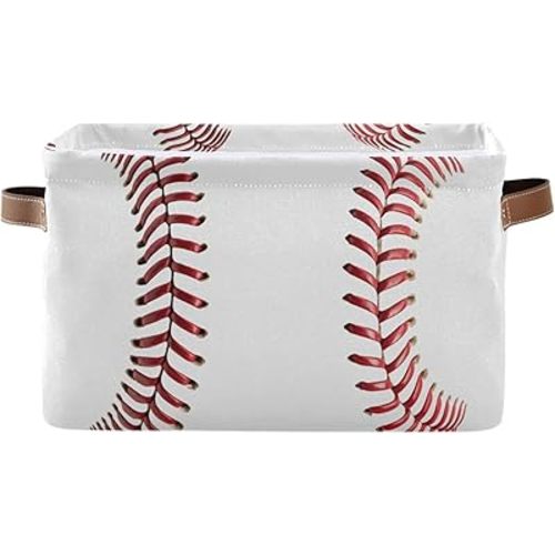 Baseball Decorative Storage Baskets Organizer for Shelves Closet and Storage Bins Collapsible Cubes with Handles for Clothes Toy Nursery Home Dorm