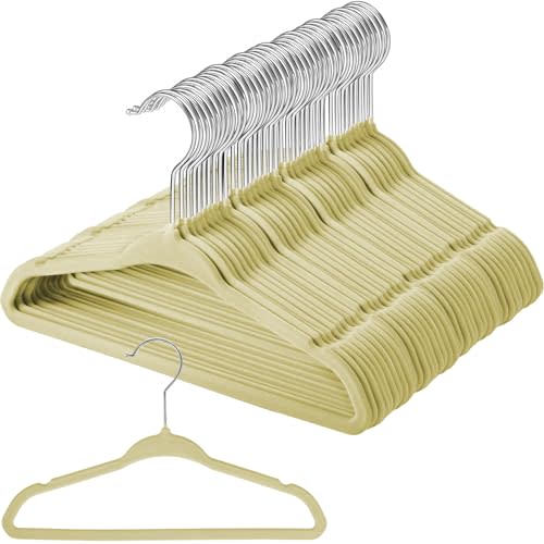 Tanlade 72 Pack Baby Hangers Velvet Hangers Newborn Kids Hangers Space Saving Baby Clothes Hangers Baby Coat Hangers Children's Closet Clothes Hangers Nursery Non Slip Felt Hangers (Light Yellow)