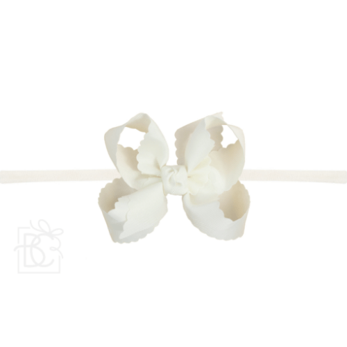 Thin Pantyhose Headband with Scalloped Edge Bow - Beyond Creations - Hair Bows and Accessories