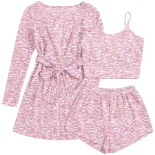 Ekouaer Womens 3 Piece Waffle Knit Lounge Set Soft Pajama Sets Tank Top and Shorts Cardigan with Pockets S-XXL