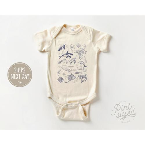 Ocean Creatures Onesie® - Under The Sea Onesie® -Marine Animals Baby Onesie® - Summer Ocean Life Bodysuit - Cute Natural Baby Onesie®