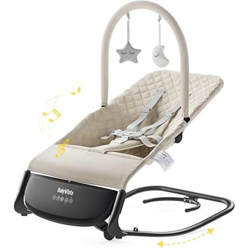 Electric Baby Bouncer Seat with Auto Rocking, 3-in-1 Infant Bouncer & Rocker Chair, Adjustable Height, Battery or Plug-in Powered, Music & Play Bar, Portable Baby Bouncer for Babies 0-12 Months