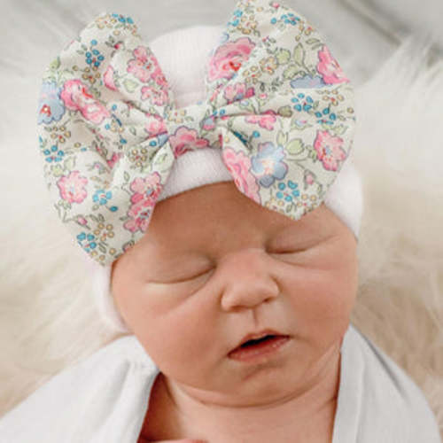 Precious Floral Bow on Hospital Hat – Cheeky Baby Boutique Rome
