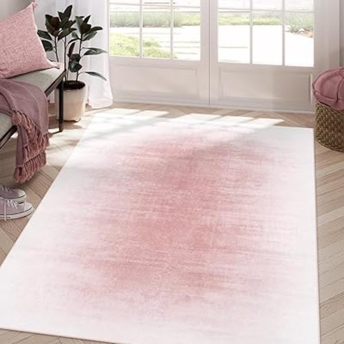 Collive Pink 5x7 Area Rugs for Bedroom Girls, Contemporary Ombre Nursery Rug Washable Non-Slip Living Room Rugs, Soft Cute Baby Bedside Carpet for Dorm Playroom, Kids Room