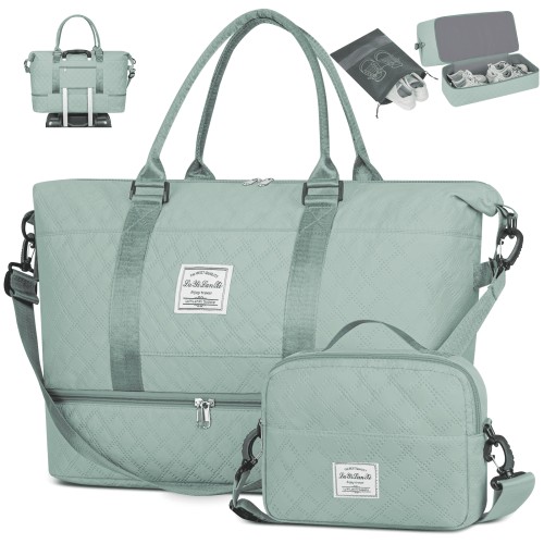 Weekender Bags for Women, Travel Duffel Bags with Shoe Compartment, Personal Item Travel Bag Weekender Overnight Bag Set Hospital Bags with Wet Pocket and Toiletry Bag for Labor and Delivery - Blue