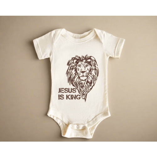 Organic Jesus Is King Bodysuit: Cream + Brown | littlelightcollective