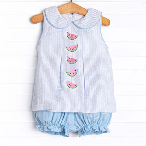 Watermelon Whimsy Embroidered Bloomer Set, Blue – Stitchy Fish