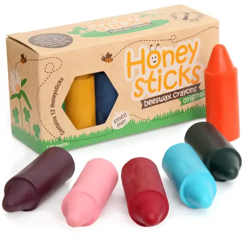 Honeysticks 100% Pure Beeswax Crayons (12 Pack) - Non-Toxic Crayons, Safe for Babies and Toddlers, For 1 Year Plus, Handmade in New Zealand with Natural Beeswax and Food-Grade Colors, Eco-Friendly.