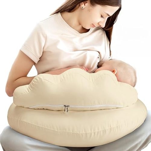 Nursing Pillow – Breastfeeding Pillows with Security Fence for Enhanced Support & Comfort – Removable Cotton Cover, Adjustable Waist Strap, Newborn Essentials Must Haves Baby Registry Search