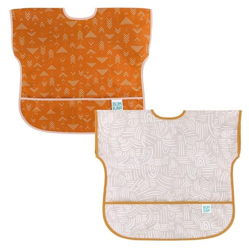 Bumkins - Junior Bib - For Boys & Girls, Toddlers & Kids 1-3 Years - Lightweight, Durable, Waterproof - Short Sleeve Bib - Catch-All Pocket - Wipeable & Machine Washable - Desert Boho - 2 Pack