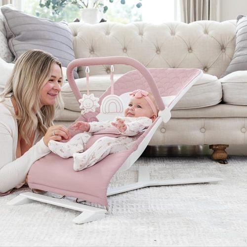 Baby Delight Alpine Deluxe Portable Baby Bouncer | Infant | 0-6 Months | 100% GOTS Certified Organic Cotton Fabric | Organic Rose