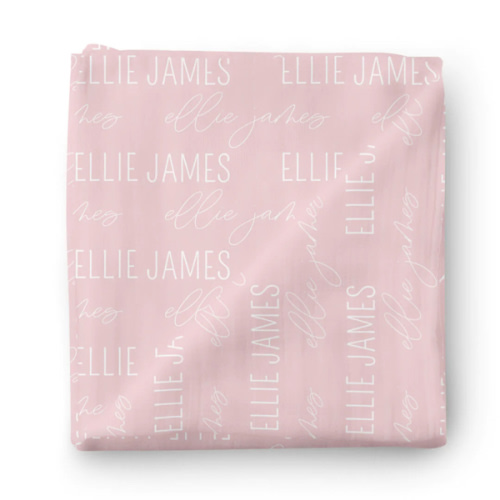 Caden Lane- Personalized Petal Pink Baby Name Swaddle Blanket - Block & Script