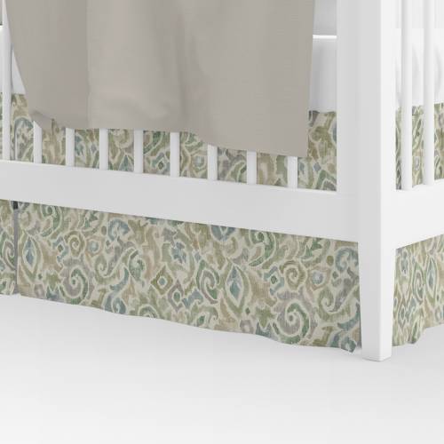 Tailored Crib Skirt in Jester Bay Green Paisley Watercolor