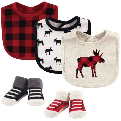 Hudson Baby Infant Cotton Bib And Sock Set 5pk, Moose, One Size