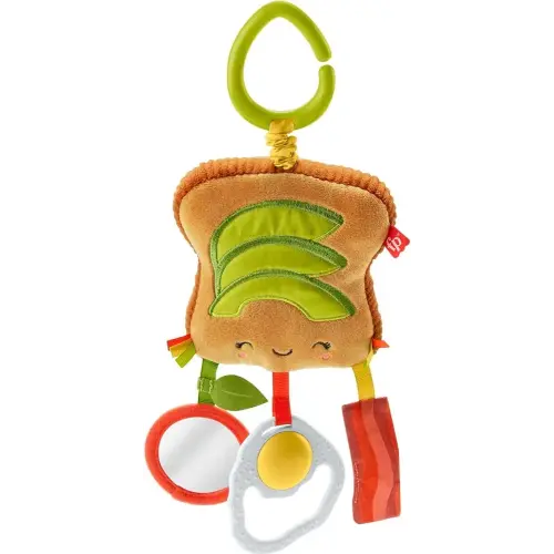 Fisher-Price Baby Toy Brunch & Go Stroller Activity, Pretend Food with Mirror Crinkle & Teether for Travel Play Newborns Ages 3+ Months