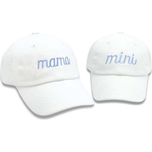 Mama & Mini Baseball Hat Set, White - Bits & Bows | Maisonette