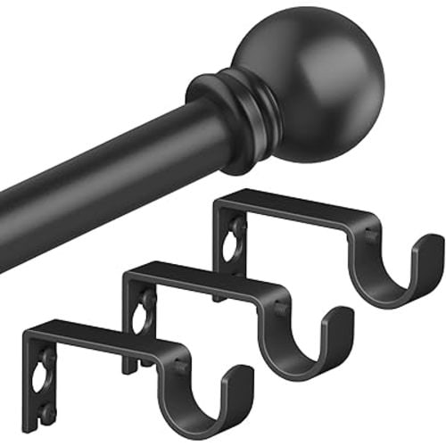 Black Curtain Rods for Bedroom with Brackets,5/8 Inch Diameter Small Window Curtain Rod 30 to 120 Inches,Easy Install Drapery Rods