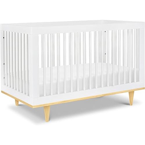 DaVinci Marley 3-in-1 Convertible Baby Crib with Wooden Toddler Bed & Daybed Conversion, Durable, GREENGUARD Gold Certified - 4 Adjustable Mattress Heights - White Finish & Natural Legs