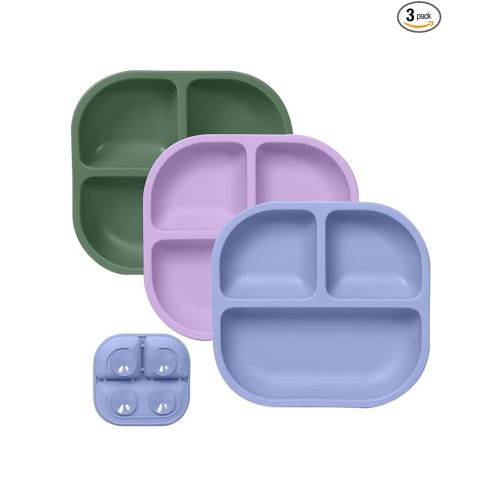 BABELIO Powerful Suction Plates for Baby & Toddler, 100% Food Grade Silicone, Divided, BPA Free, Microwave & Dishwasher Safe