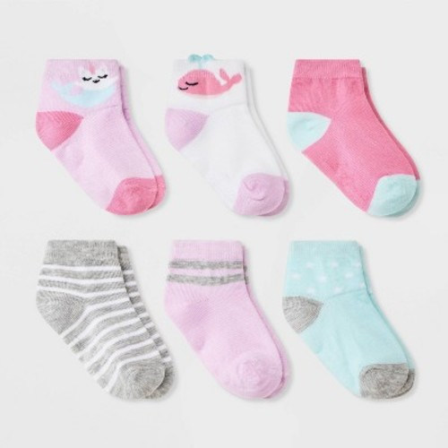 Baby Girls' 6pk Mermaid Striped Low Cut Socks - Cat & Jack™ Pink, Size: 6-12M