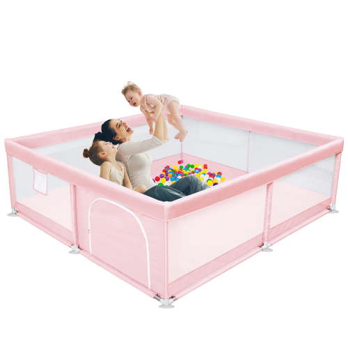 TEAYINGDE Baby Playpen Large Play Yard Fence for Toddlers,71"x50" Pink