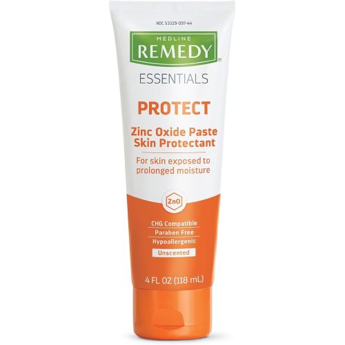 Medline Remedy Essentials Zinc Oxide Skin Protectant Paste (4 oz Tube), Unscented, Barrier, Incontinence Cream, Diaper Rash, Adults, Elderly, Hypoallergenic, Paraben Free