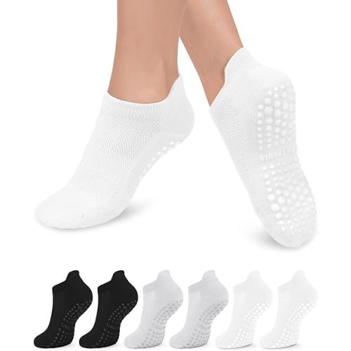 6 Pairs Grip Pilates Socks for Women, Non-slip Yoga Athletic Socks for Barre Ballet Barefoot Workout Hospital
