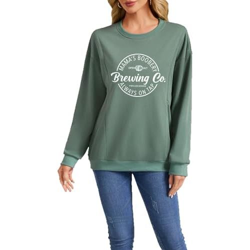 AEARGIV Women Causal Maternity Nursing Sweatshirt Comfort Friendly Zip Breastfeeding Pullover Tops Mama's Boobery Sweater