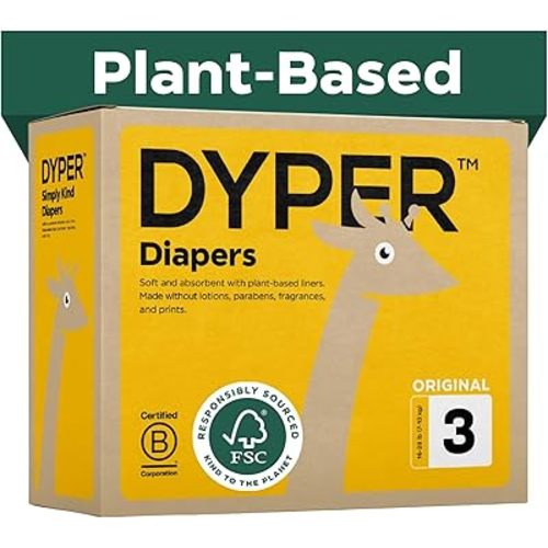 DYPER - Baby Diapers Hypoallergenic Cloth Alternative Day & Overnight Protection - Made with Plant-Based* & Honest Ingredients - Size 3 (168 Count)