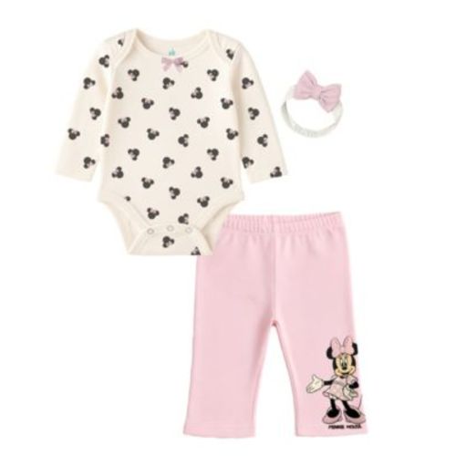 Baby Girls' Minnie Bodysuit, Creeper Pant and Headband, 3-Piece Set