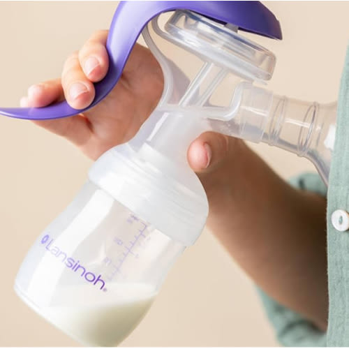 Lansinoh Manual Breast Pump, Hand Pump with Comfortable Flange, Includes 5oz Baby Bottle with Slow Flow Nipple, Breastfeeding Essentials