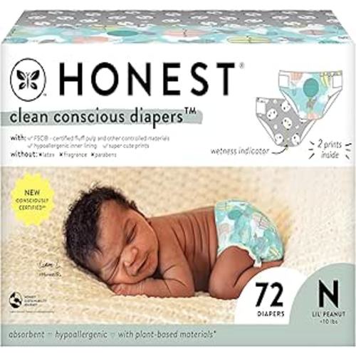 The Honest Company Clean Conscious Diapers | Plant-Based, Sustainable | Above It All + Pandas | Club Box, Size Newborn, 72 Count - Newborn (72 Count)
