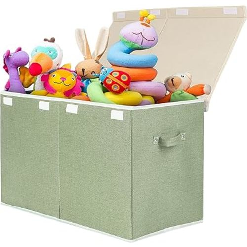 popoly Large Toy Box Chest with Lid, Collapsible Sturdy Toy Bin Storage Organizer Boxes Baskets for Kids, Boys, Girls, Nursery, Playroom, 25"x13" x16"