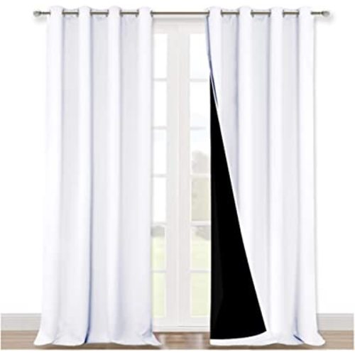 NICETOWN Full Shading Curtains 90 inches Long 2 Panels Set for Windows, Super Heavy-Duty Black Lined Blackout Curtains for Bedroom, Privacy Assured Window Treatment (White, Pack of 2, 52 inches W)