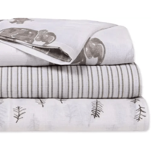Burt's Bees Baby Swaddles, Muslin Cotton Baby Blankets, Multipurpose Lightweight & Breathable 100% Organic Cotton, Neutral Elephants, 3 Count