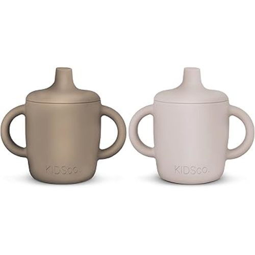 Silicone Sippy Cup and Training Cup for Baby 6 months+ Soft Spout and Handles Unbreakable Easy Grip for Babies 6-12 months and Toddlers 1-3 years 5oz/150ml (Oat and Tan)