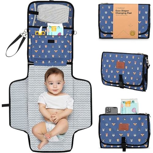 KeaBabies Portable Diaper Changing Pad - Large Waterproof Baby Changing Mat, Compact Travel Diaper Clutch, Functional Pockets Fit Newborn Essentials, Wipeable & Padded Baby Changer (Pets & Paws)