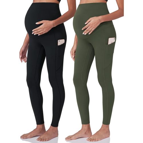 POSHDIVAH Women's Maternity Workout Leggings Over The Belly Pregnancy Yoga Pants with Pockets Soft Activewear Work Pants