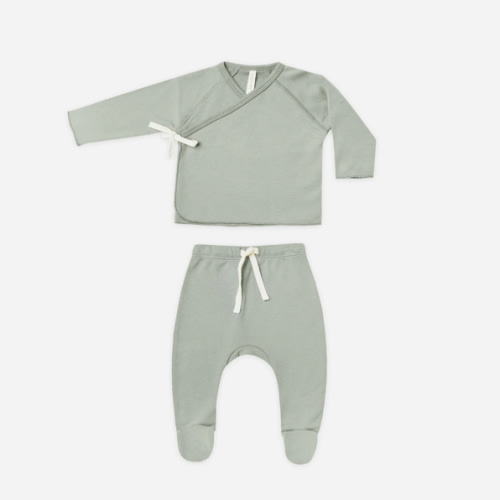 Wrap Top + Footed Pant Set || Sage