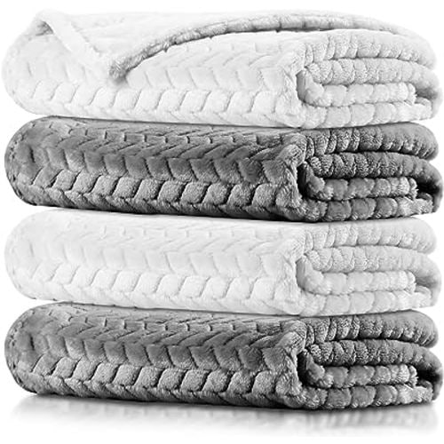 Chumia 4 Pcs Baby Blanket Flannel, Cozy Throw Fuzzy Blanket for Newborn Sherpa Blanket Crib(Beige, Light Gray, 24 x 32 Inch)