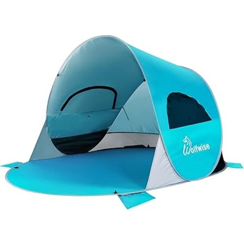 WolfWise UPF 50+ Easy Pop Up 3-4 Person Beach Tent Sport Umbrella Instant Sun Shelter Tent Sun Shade Canopy