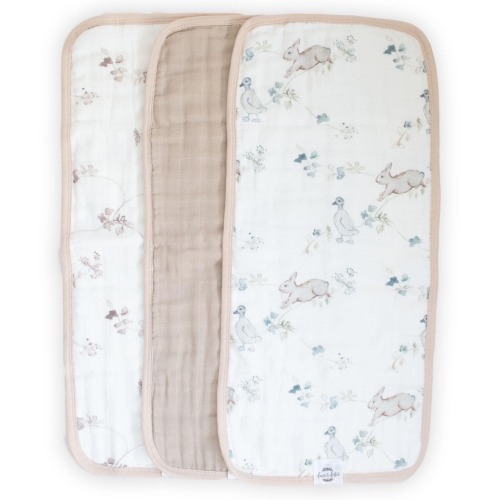 Organic Muslin Gauze Thick Absorbant Burp Cloths | Ivy Ducks Bunnies Blue Green Fawn & Foster Baby Newborn Textiles Blankets Receiving
