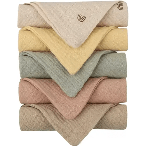*Earthy Blend: Kjuti Baby Muslin 100% Cotton Burp Washcloth - 4 Layer Hypoallergenic Saliva Soothe Face Washcloths - Burp Cloths 9x9 inch -Newborn Essentials -Burp Cloths for Baby Boy and Girl (Random Colors)