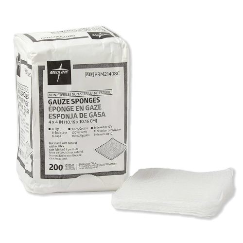Medline 4 x 4 inch Gauze Sponges, 100% Cotton, 8-Ply Woven Non-Sterile Gauze (Pack of 200)