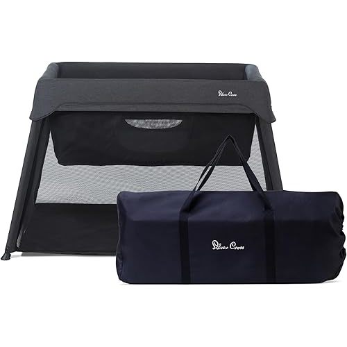 Silver Cross Sleep & Go 3 in 1 Travel Crib - Converts Newborn Bassinet, Crib to Playard - Portable, Lightweight, Easy to Pack with Comfortable Mattress for Infants to Toddlers - Carbon (Sustainable)