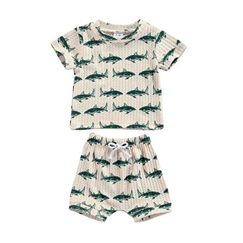 Newborn Baby Boys Summer Cute Clothes Sets 2pcs 0-18M Animal Printed Short Sleeve Pullover T Shirts Tops Shorts