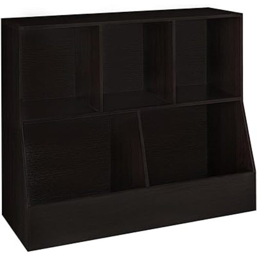 DINZI LVJ Toy Storage Organizer, Kids Bookshelf, Wood Toy Storage Cabinet, 5 Cubby Children Bookcase, 35.4" L Toddler Book Shelf for Playroom, Living Room, Nursery, Hallway, School, Espresso
